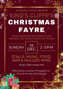 🎄 King’s Cliffe Christmas Fayre – Sun 14 Dec, 2–5pm 
Join us at the Village Hall!
Grab the new 2026 “King’s Cliffe at Play” calendar (you might spot yourself 👀), plus mugs, coasters &amp; cards.
The Heritage Hunks calendar will be there too 😉
Lantern procession at 5pm 🌟