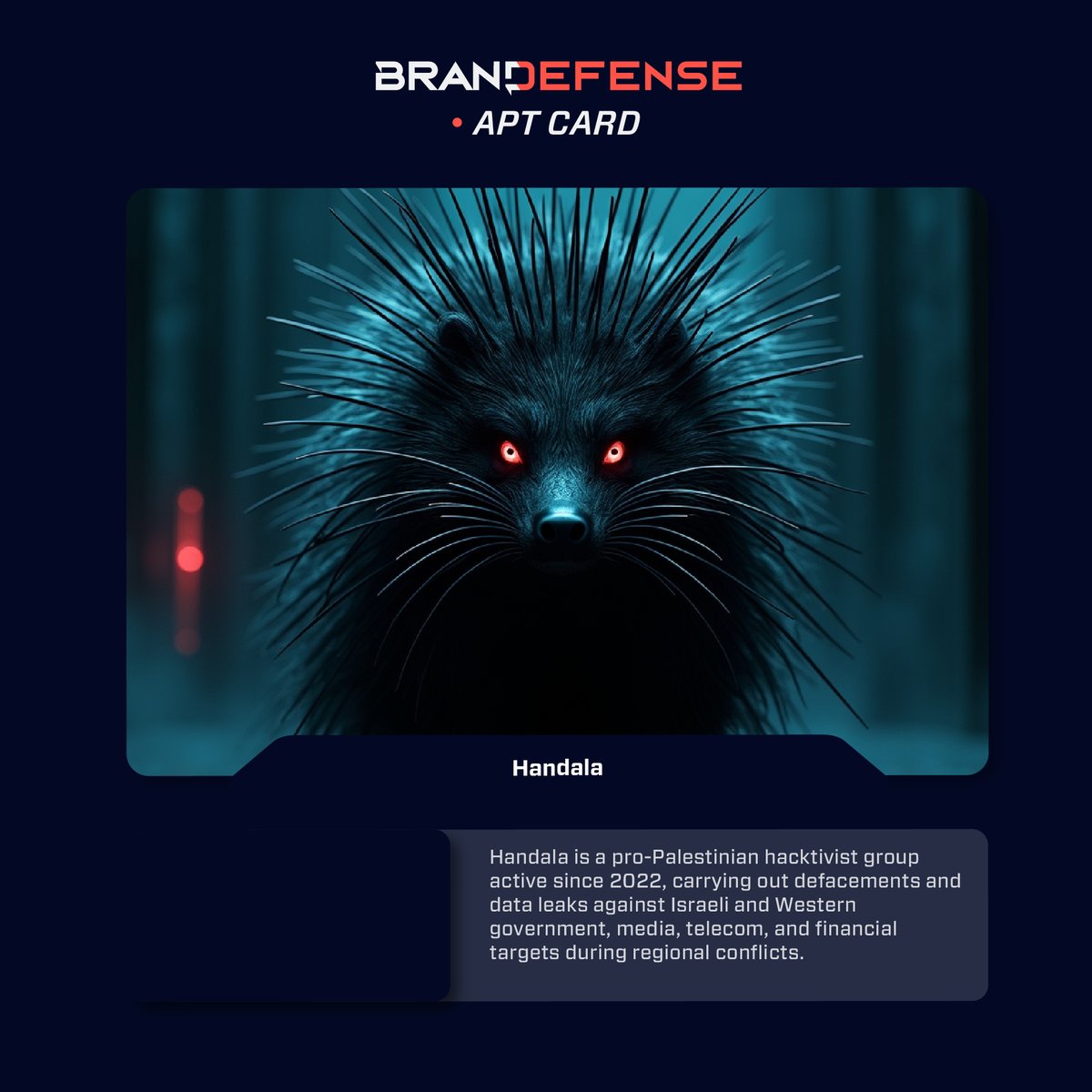 Handala is one of the most active pro-Palestinian hacktivist collectives since 2022, driving defacements, DDoS waves, and data-leak ops against Israeli &amp; Western targets.

📘Stay ahead of geopolitical cyber risks with actionable intelligence.
eu1.hubs.ly/H0q7BlS0

#Brandefense