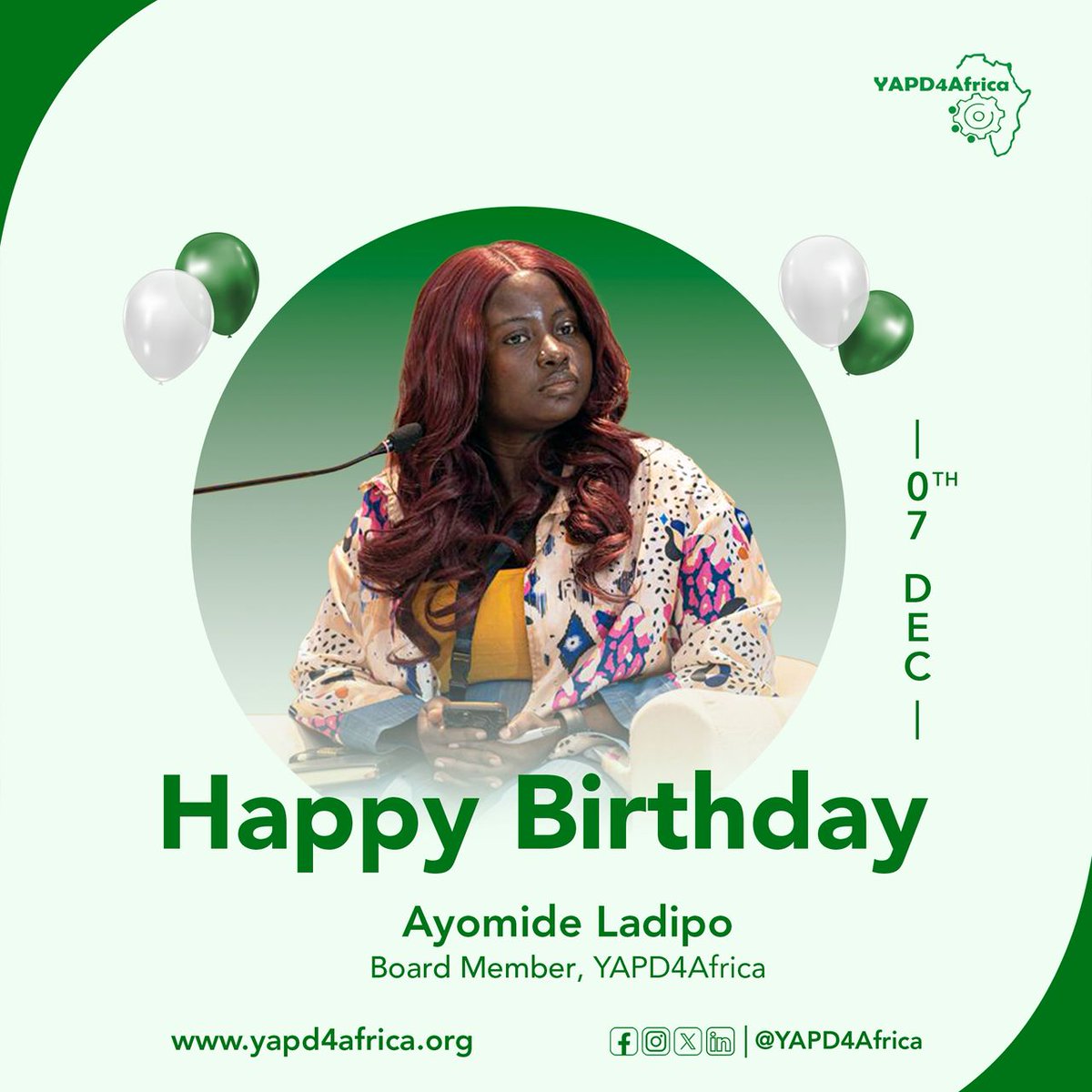Happy Birthday @ayo_lad, our dedicated Board Member. We are grateful for your invaluable contributions &amp; commitment to our mission especially in civic engagement, accountability &amp; more.

Here’s to another year of making a meaningful difference together!

From #HumansOfYAPD4Africa