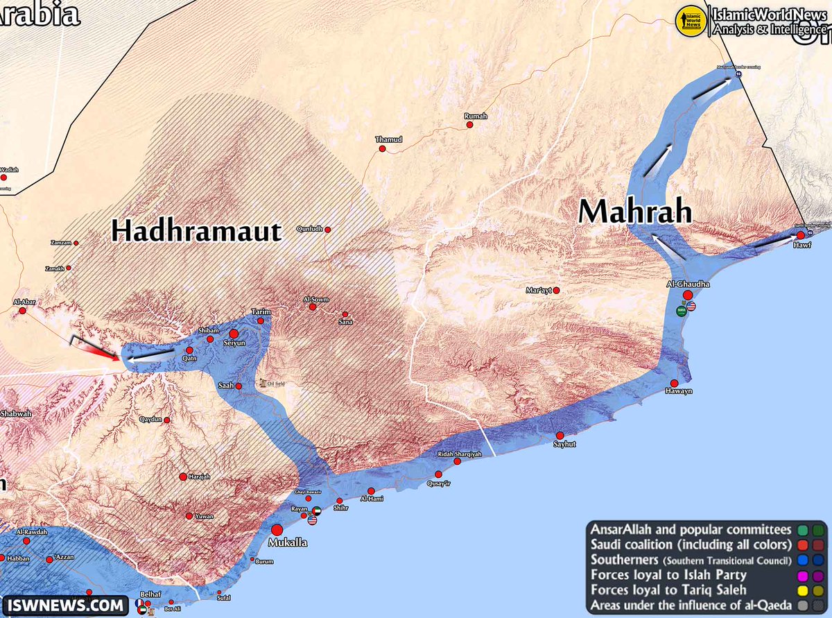 According to the latest reports on STC's campaign in Hadhramaut and Mahra provinces, political authority in these regions remains formally under the governors of the ousted government, yet southern forces are seizing key sites like the Shahn &amp; Sarfait crossings with Oman. #Yemen