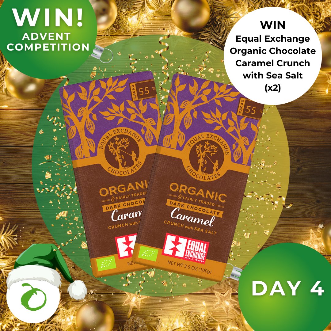 🎄 Real Foods Advent Calendar🎄
Day 4 - you could #WIN 2 delicious Organic Chocolate bars - Caramel Crunch with Sea Salt - by <a href="/EqualExchangeUK/">Equal Exchange UK</a>. Simply RT and follow us &amp; <a href="/EqualExchangeUK/">Equal Exchange UK</a> to #enter. #Competition closes 11:59pm tonight 7/12/25. UK Only. Good Luck!