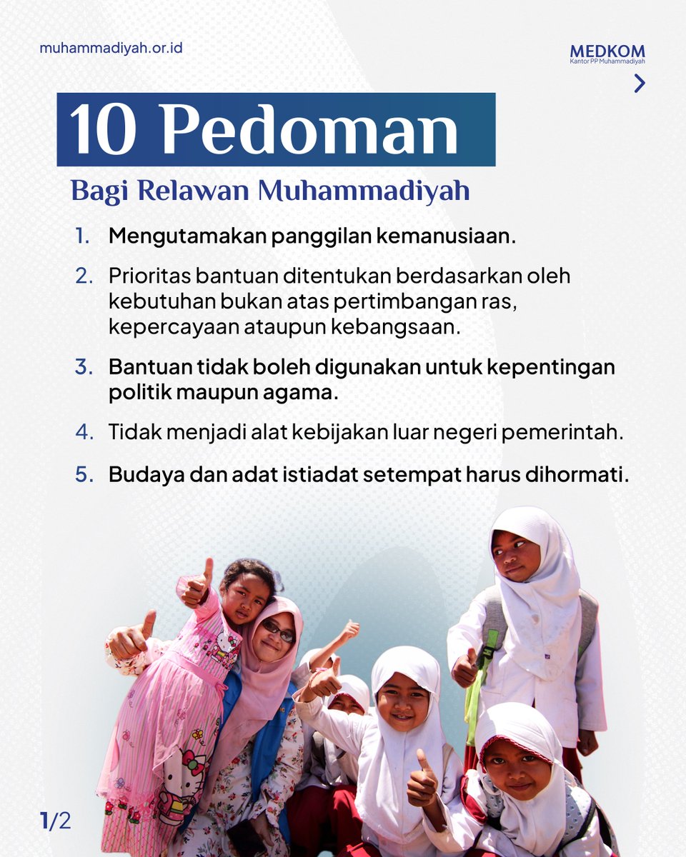 muhammadiyah's tweet photo. Terima kasih untuk seluruh relawan yang telah turun ke Lokasi bencana untuk membantu warga terdampak.
Khususnya Relawan Muhammadiyah, jangan melupakan 10 pedoman yang harus diperhatikan ya! Keep fight and stay safeπͺπ»π₯
#OneMuhammadiyahOneResponce #RelawanMuhammadiyah #IslamBerkemajuan
