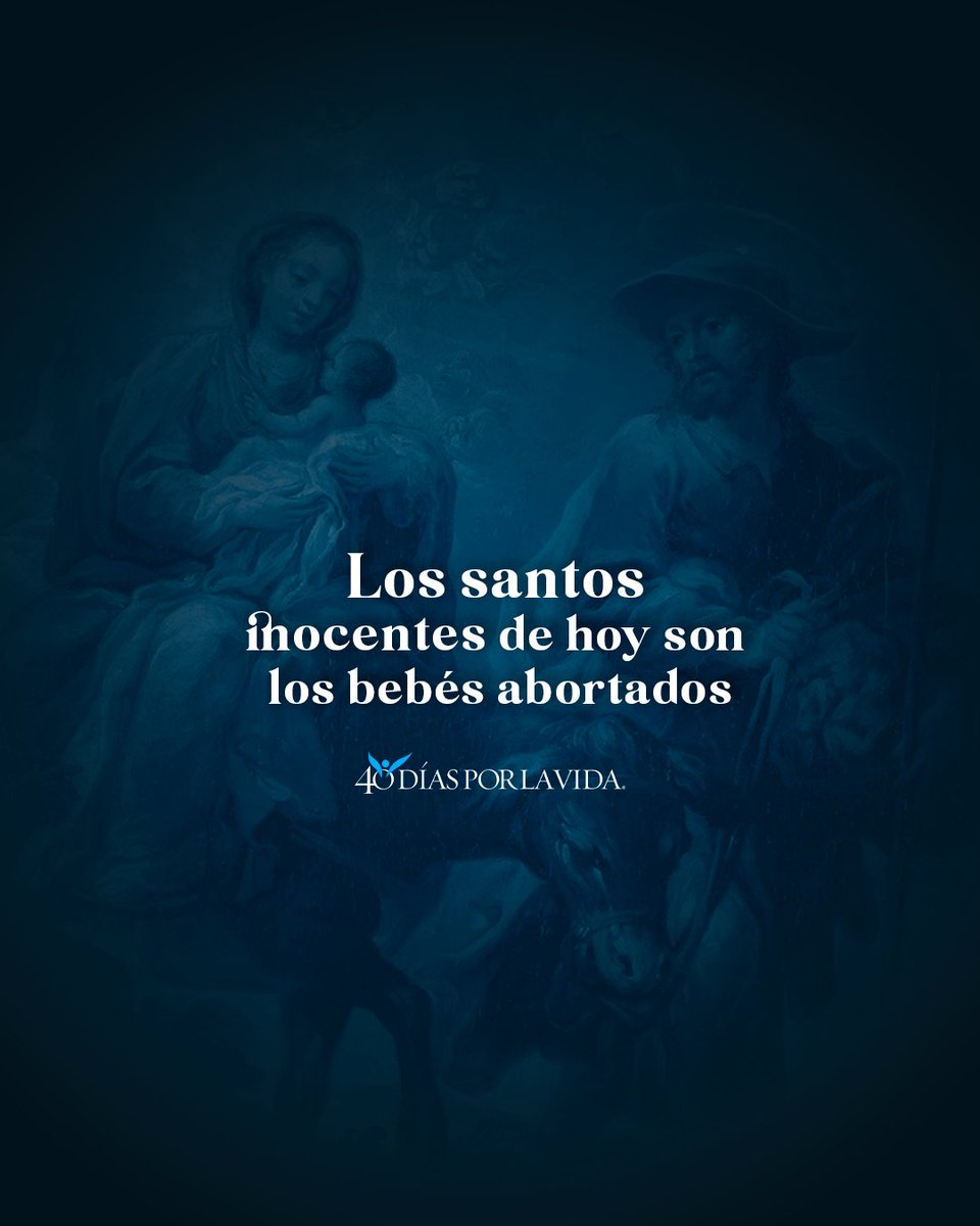 «Levántate, toma al niño y a su madre y huye a Egipto. Quédate allí hasta que yo te avise, porque Herodes buscará al niño para matarlo.» -Mat. 2, 13

Hoy ofrece con nosotros una misa en memoria de los bebés abortados que son los santos inocentes de hoy
🙏💙