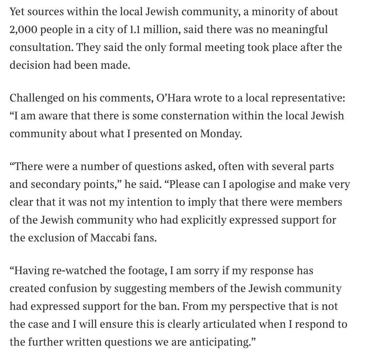 With every single revelation on the West Midlands Police banning Maccabi Tel Aviv fans from attending the Aston Villa match, you wonder what is going on...

Mike O’Hara, the West Midlands assistant chief constable, claimed officers had consulted with Jewish representatives in