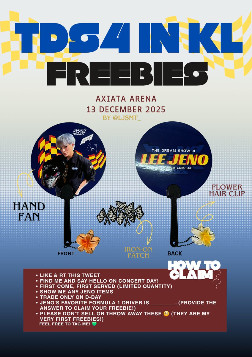 ljsmt_'s tweet photo. TDS4inKL freebies by @ljsmt_ 🏎️🏎️

📍Axiata Arena
📍13 Dec (Day 1)
📍Time &amp; Place (TBA)

How to claim?
🏎️  Refer the poster below 

SEE YOU ✨

#TDS4InKualaLumpur #THEDREAMSHOW4_KUALALUMPUR #JENO #제노 #TDS4inKL https://t.co/UfPGEHEpVq