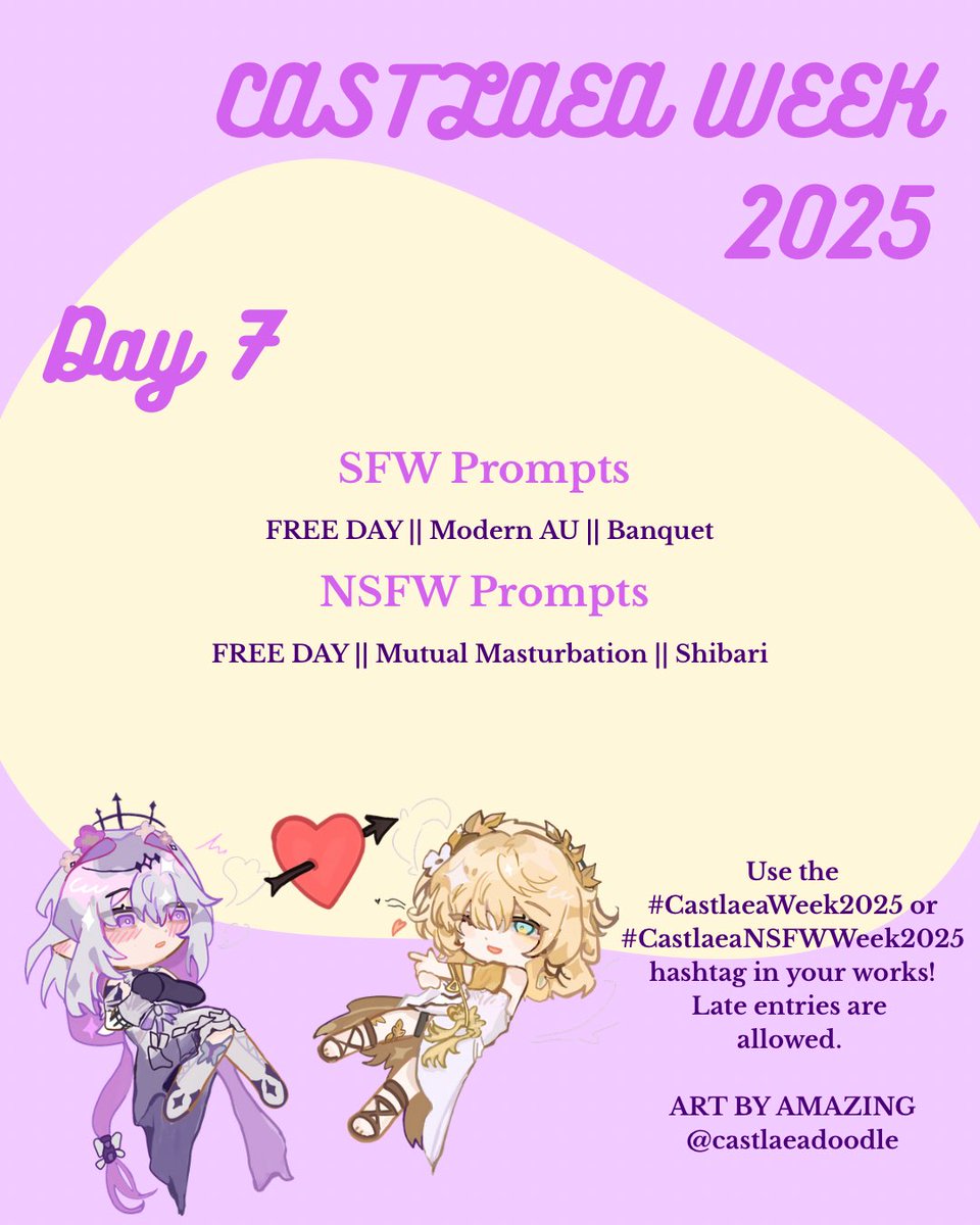 Castlaea_week's tweet photo. With a little delay, prompts for Castlaea week day 7 are out! https://t.co/3SWvDMZg6B