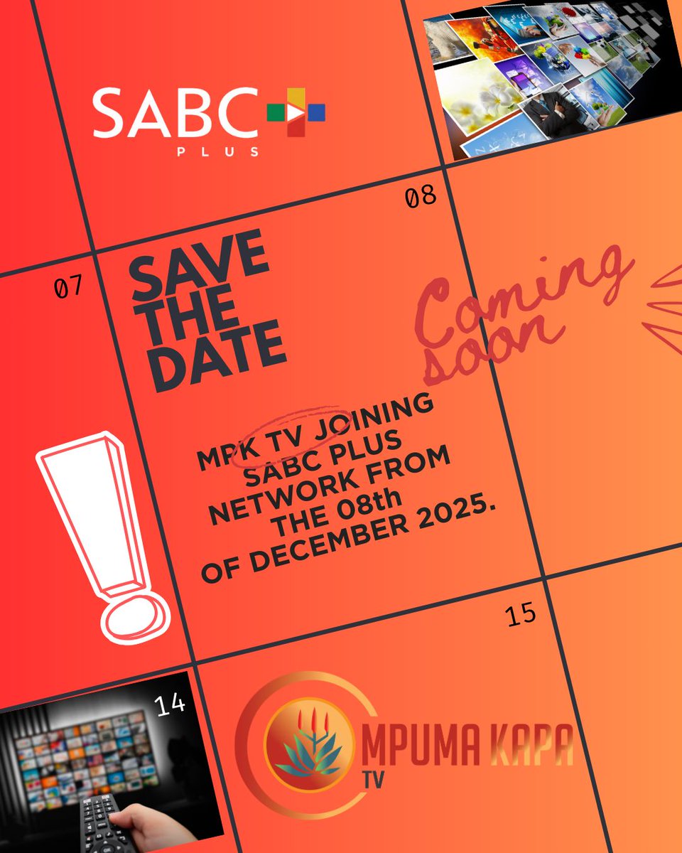 🛑 IT’S OFFICIAL- AND IT’S HUGE! 

Mpuma Kapa TV is launching on SABC Plus from the 8th of December! 🎉✨

We’re expanding our reach and making MPKTV even more accessible to viewers across South Africa.

Are you READY? 👀🔥

📲Download SABC plus for free from your App Store.