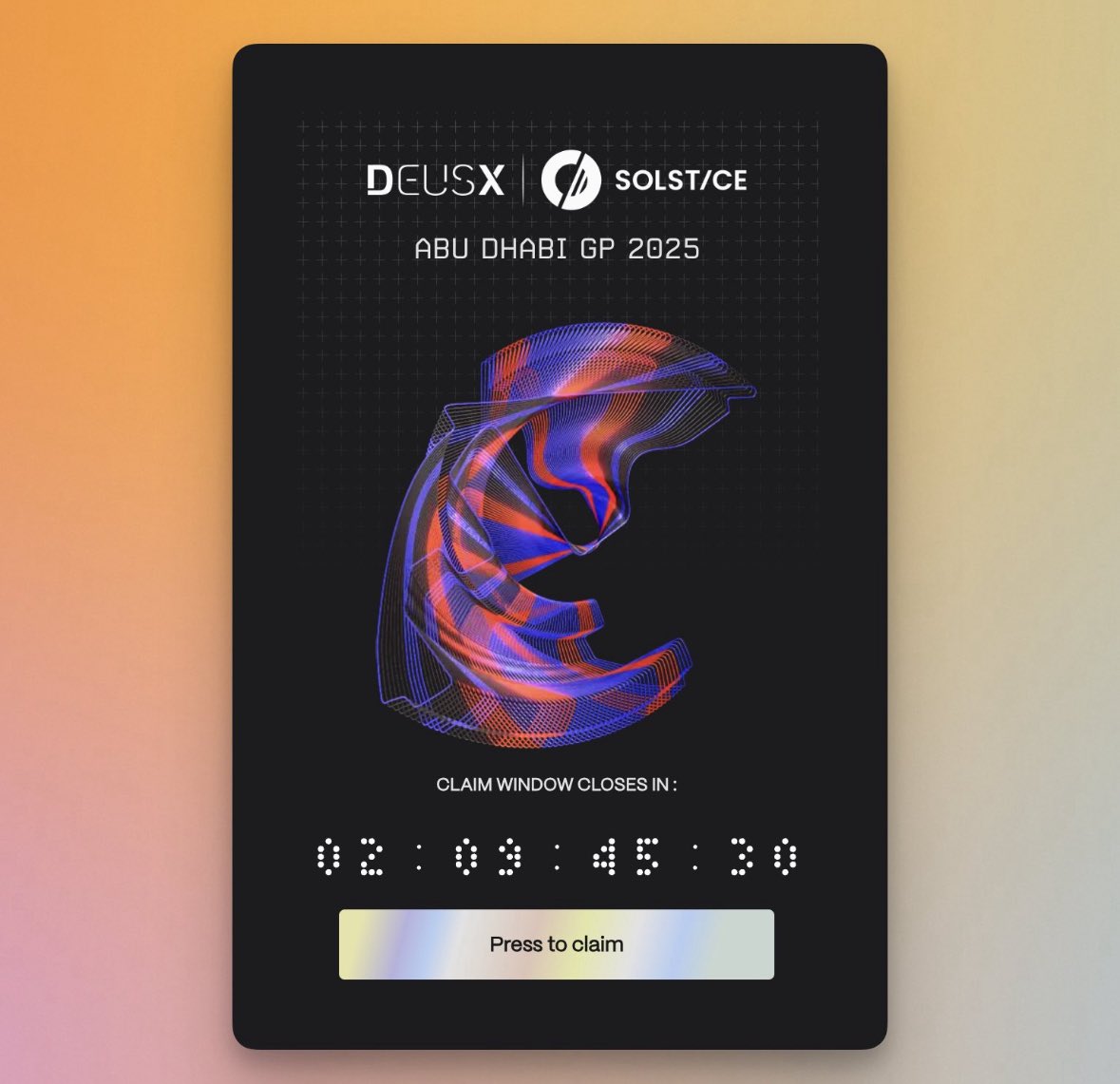 this is the type of activation Solana needed for this festive season.

solsticefi pulled up to the Abu Dhabi GP and made the entire F1 weekend accessible to the community.

no VIP lockouts and of course, no gatekeeping.

free digital F1 collectibles with <a href="/tracedotfan/">TRACE</a> &amp; Deus X