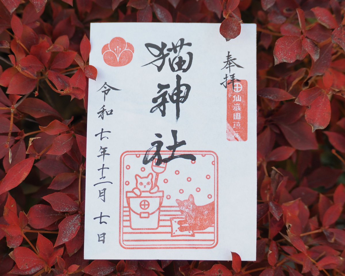 仙巌園に鎮座する猫神社
12月の御朱印と境内の様子です🍁