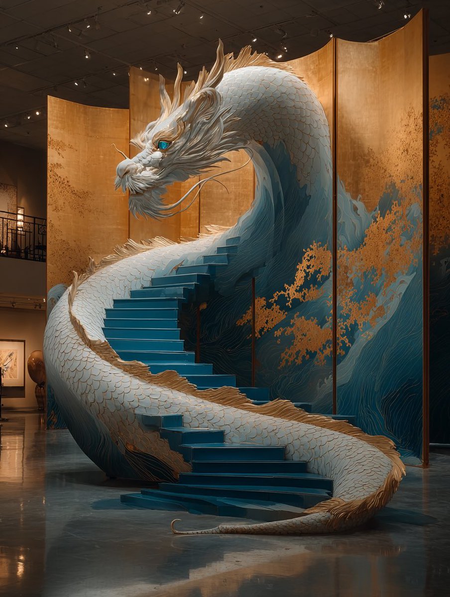 🖼️リアルと二次元の狭間シリーズ 『昇龍階界』 金屏風の龍が絵から