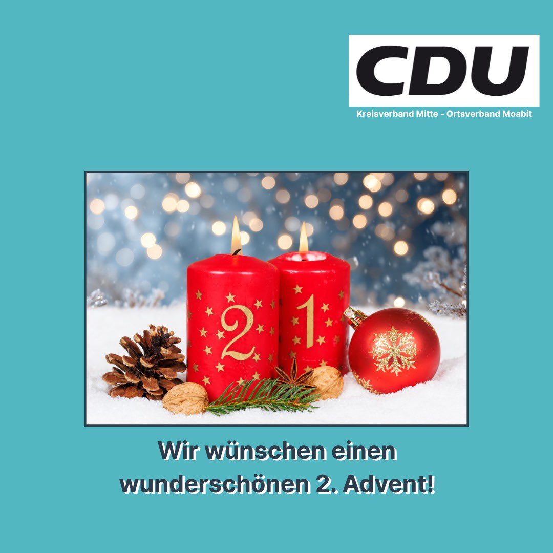 CDU_Moabit's tweet photo. ✨ Einen schönen 2. Advent aus Moabit!
Wir wünschen einen besinnlichen Adventssonntag voller Licht, Zuversicht und gemeinsamer Momente.
🕯️🕯️✨

#2Advent #AufgehtsMoabit #CDU #Adventszeit #Advent #WirinMitte https://t.co/rEMSvDBlv6