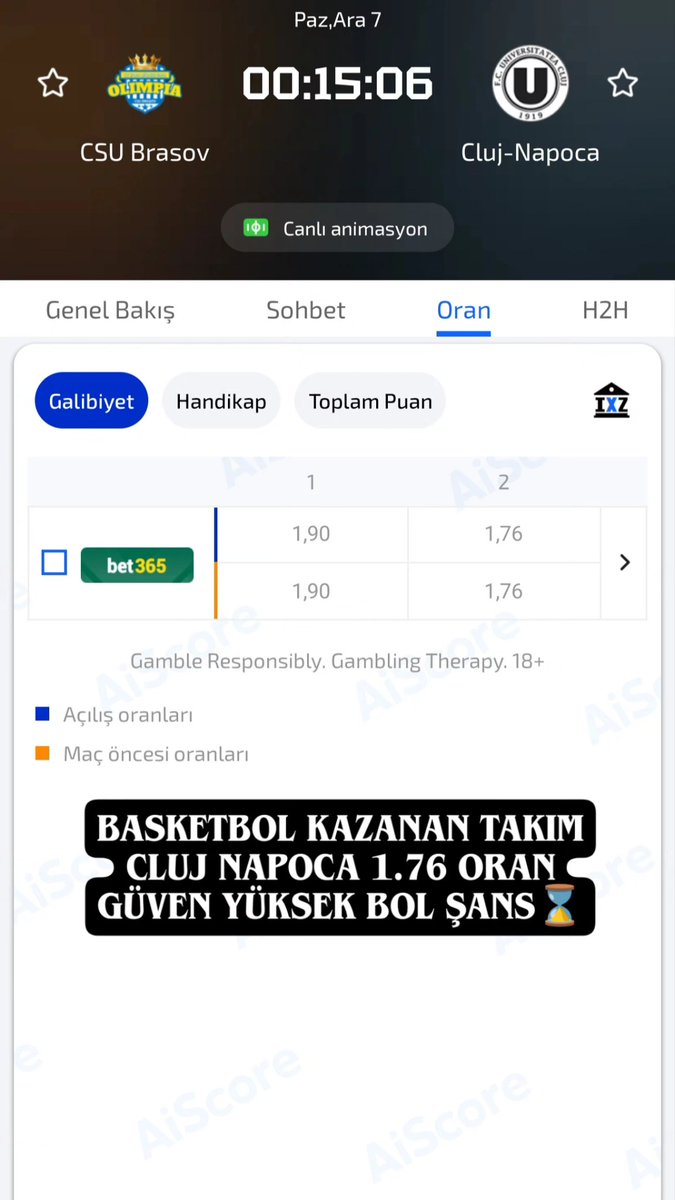 Basketbol kazanan takım cluj napoca kasa maçı 1.76 bol şans⌛