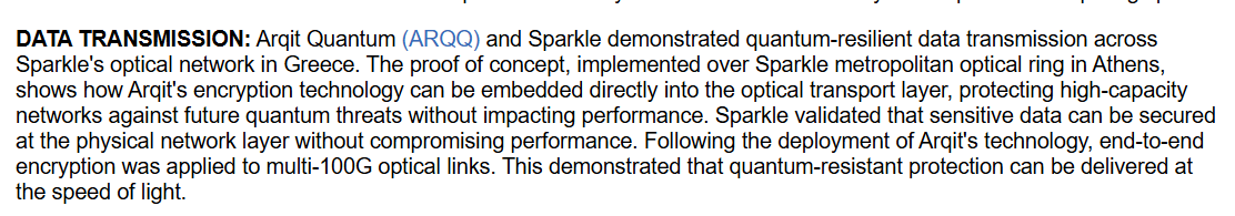 Arqit Quantum $ARQQ demonstrates quantum-resilient data transmission.

Following the deployment of Arqit's technology, end-to-end encryption was applied to multi-100G optical links.

This demonstrated that quantum-resistant protection can be delivered at the speed of light.