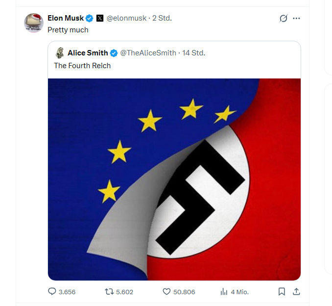 jurgen_nauditt's tweet image. By equating the European Union with the Third Reich—a regime responsible for systematic genocide, concentration camps, and World War II—Elon Musk not only trivializes the unspeakable horrors of National Socialism but also devalues ​​any serious debate about regulation and…