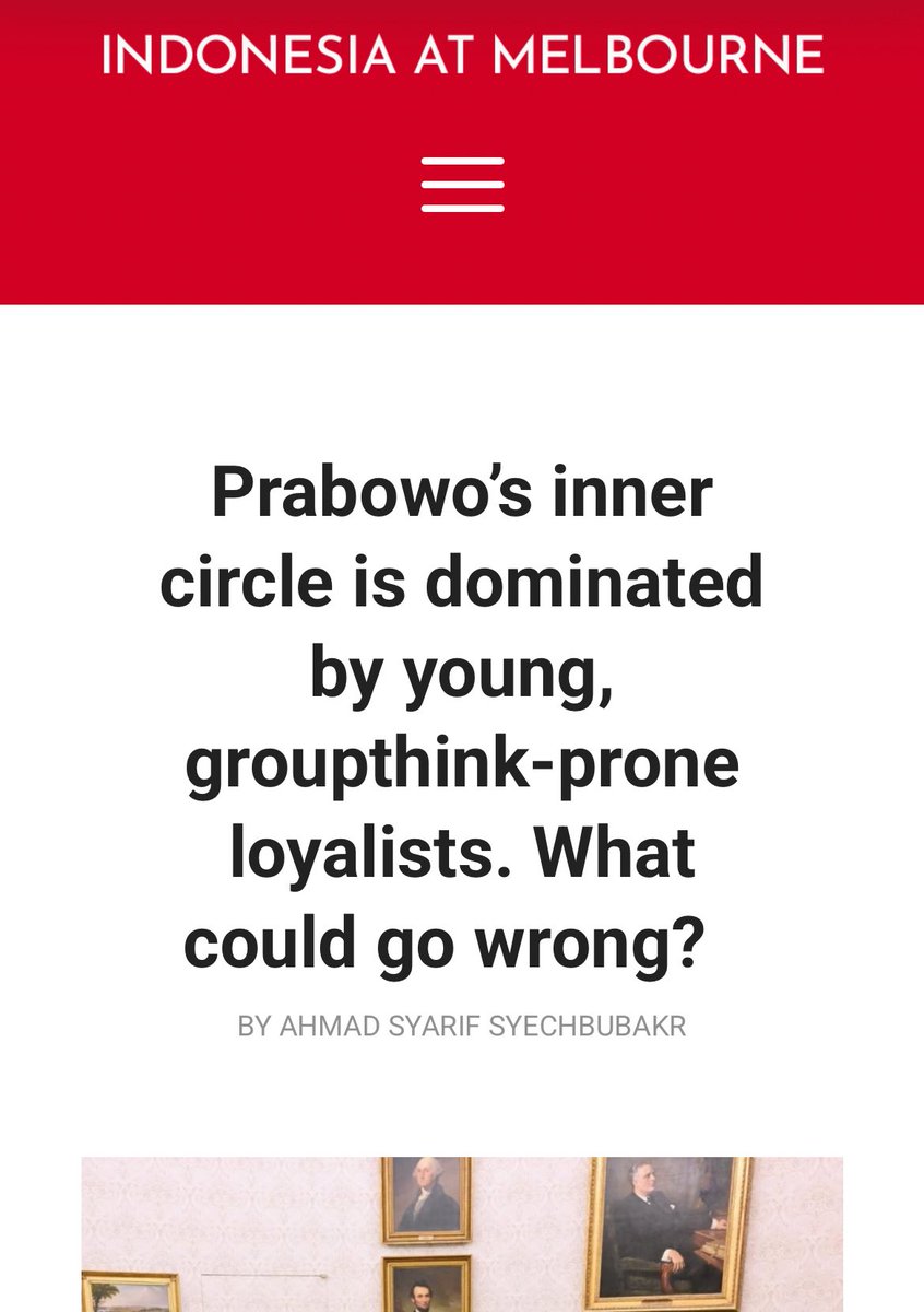Tanpa sentimen personal, sudah diingatkan oleh tulisan ini pada April 2025 soal problem yg bakal kita (publik) hadapi dari sirkel loyalis ini. Mereka ga bisa kerja cakap dr kejadian besar macam kekerasan Agustus dan bencana ekologis hari ini. indonesiaatmelbourne.unimelb.edu.au/prabowos-inner…