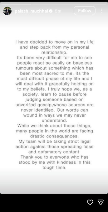 palash muchhal instagram story