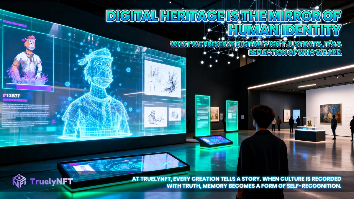 Truely_NFT's tweet image. 🌐Digital heritage isn’t storage, it’s recognition.
🖼 At TruelyNFT, verified art reflects identity, not just aesthetics.
🔗A verified memory becomes a mirror of who we are.
💎We don’t just collect, we preserve identity through truth.
#TruelyNFT #DigitalHeritage #CulturalIdentity