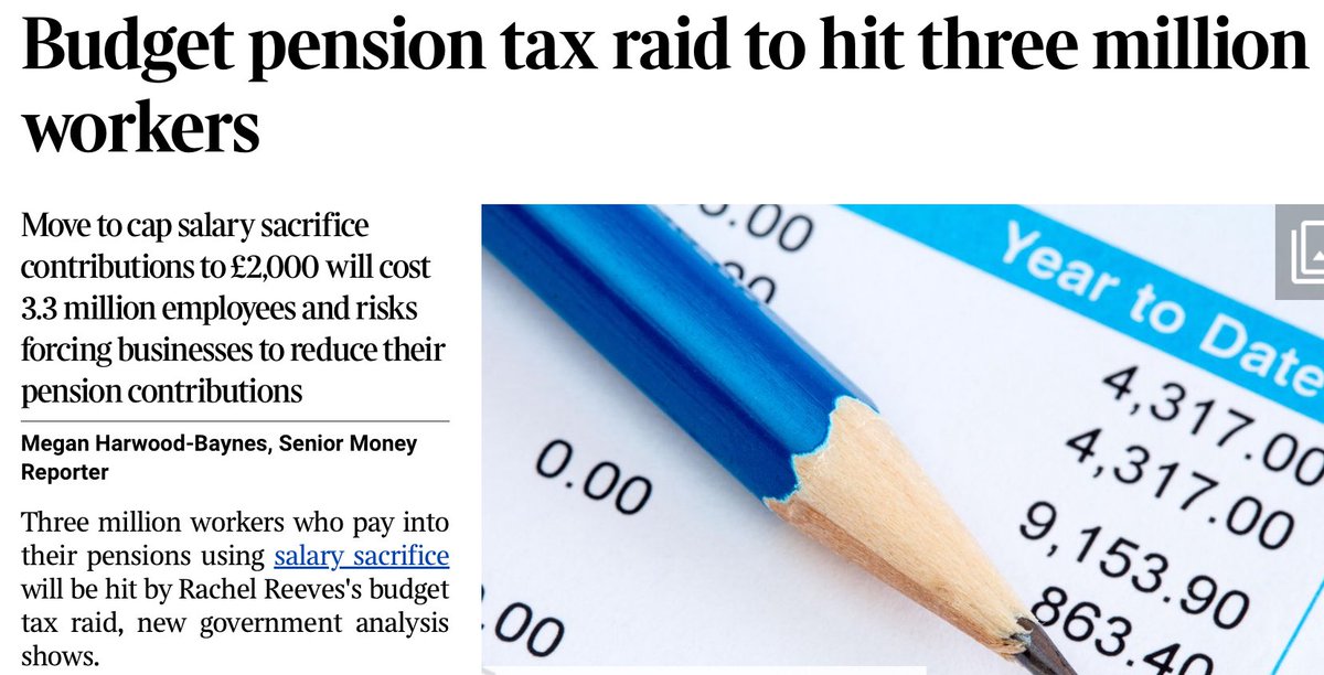paullewismoney's tweet photo. The restrictions on salary sacrifice will affect 3.3m employees who use the scheme to avoid national insurance contributions on the money they put into a pension  https://t.co/26Bi1Hv5AZ never introduced by Parliament it has been developed as a cunning ruse set to cost 8bn a year https://t.co/SBeyX0DbcH