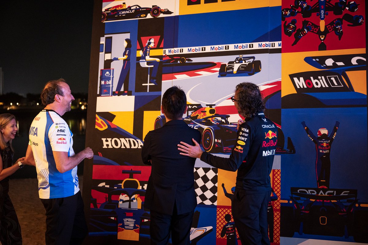 HondaRacingGLB's tweet photo. Celebrating our record-breaking partnerships ⭐ 

The final race of 2025 also marks our last with @redbullracing and @visacashapprb.
This week we’ve…

🖼️ Received wonderful artwork from Mobil 1 Motorsport 
📸 Joined VCARB for one last family photo 
🎉 Said farewell at the annual Red Bull BBQ 

Thank you for all of your support over the past eight years 🤝 

#Honda #F1 #AbuDhabiGP