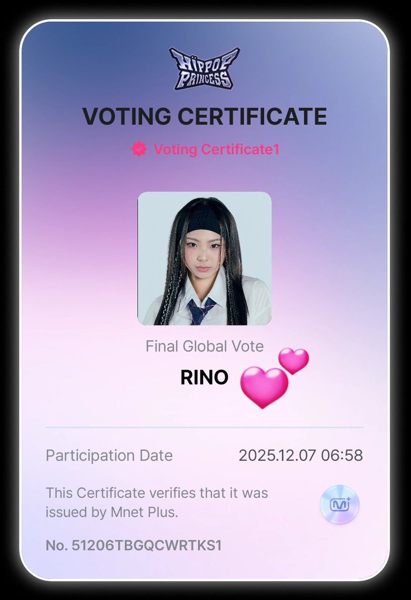 Maeyang931's tweet photo. Vote for Rino!!  
#HIPPOPPrincess #FinalGlobalVote 
#RINO #りの #リノ #리노 https://t.co/ftYxCGI01c