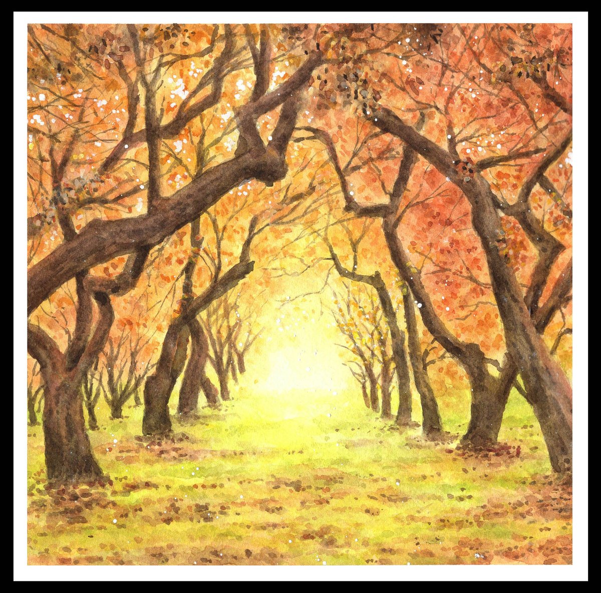 今年の秋に描いた水彩画① 「秋の紅葉風景」 ◎画 材：シュミンケホラ