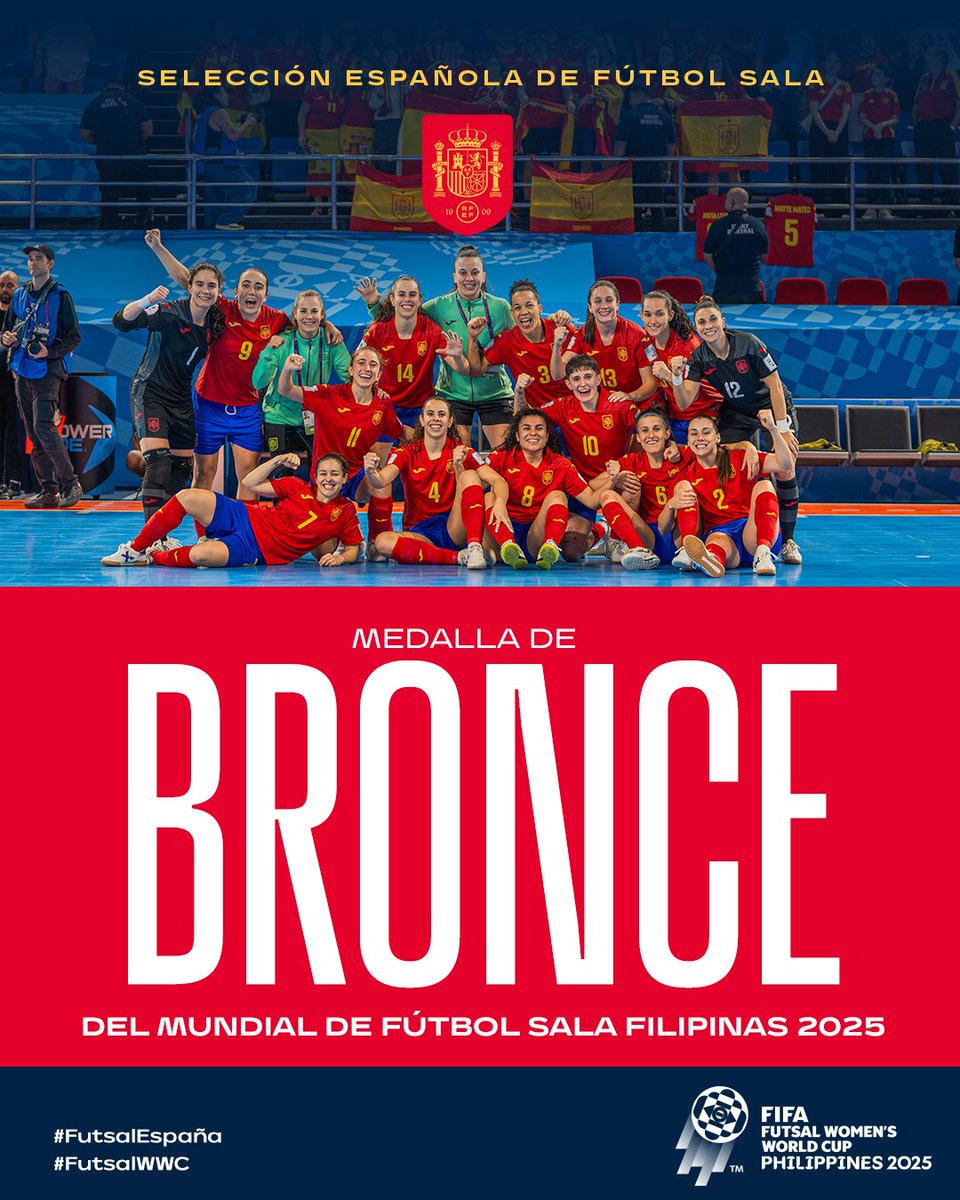 🥉 ¡𝗤𝘂𝗲 𝘀𝗶́! ¡𝗤𝘂𝗲 𝘁𝗲𝗻𝗲𝗺𝗼𝘀 𝘂𝗻𝗮 𝗺𝗲𝗱𝗮𝗹𝗹𝗮 𝗱𝗲 𝗯𝗿𝗼𝗻𝗰𝗲!

✍️ CRÓNICA: rfef.es/es/noticias/cr…

#FutsalEspaña | #FutsalWWC