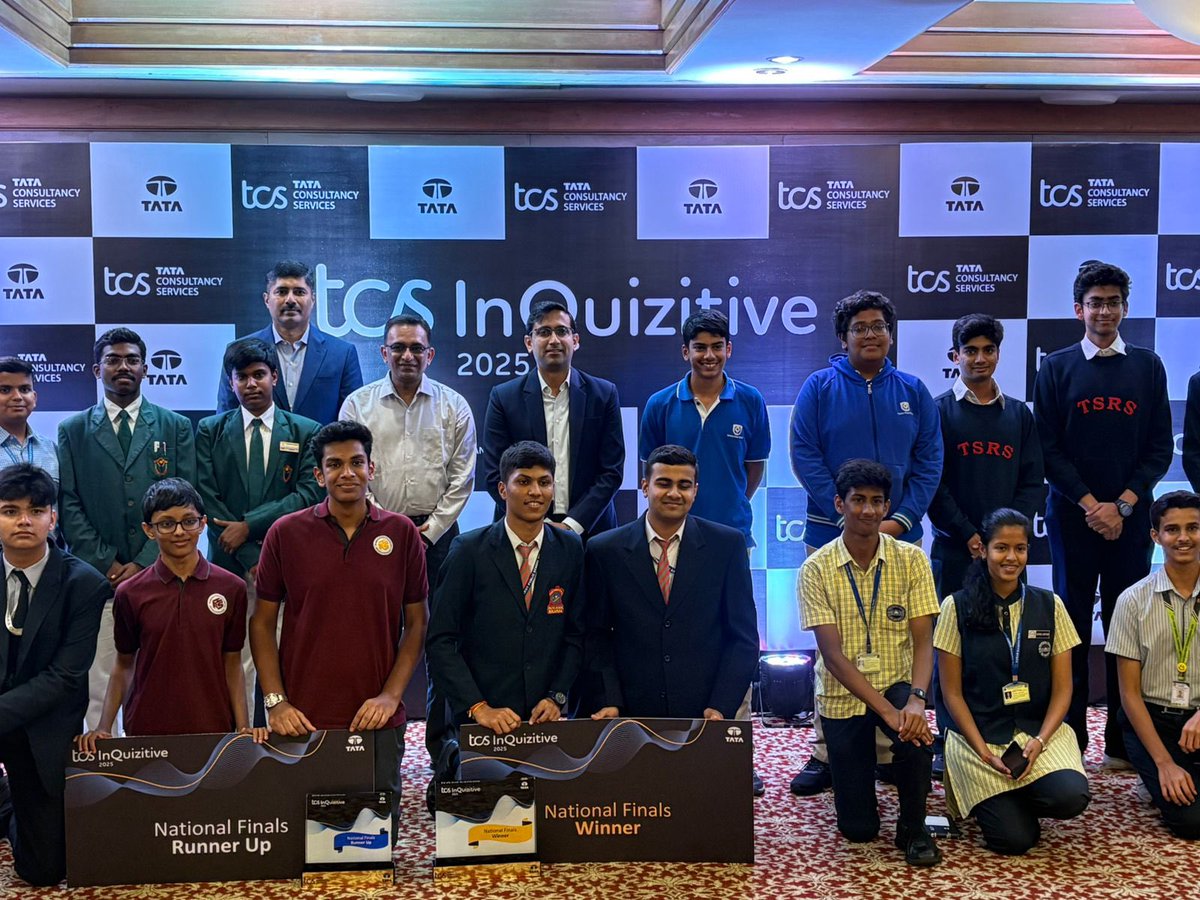 Def_PRO_Chennai's tweet photo. Army Public School, Bolarum, Secunderabad has emerged National Champions at TCS Inquizitive 2025 finals in Mumbai!
Kudos to *Gyan Prakash & Bhavyaman Sharma for showcasing exceptional knowledge, composure & teamwork in the competition.
Proud of the young achievers!๐๐โจ
#AWES https://t.co/Cr3sBF5ugE