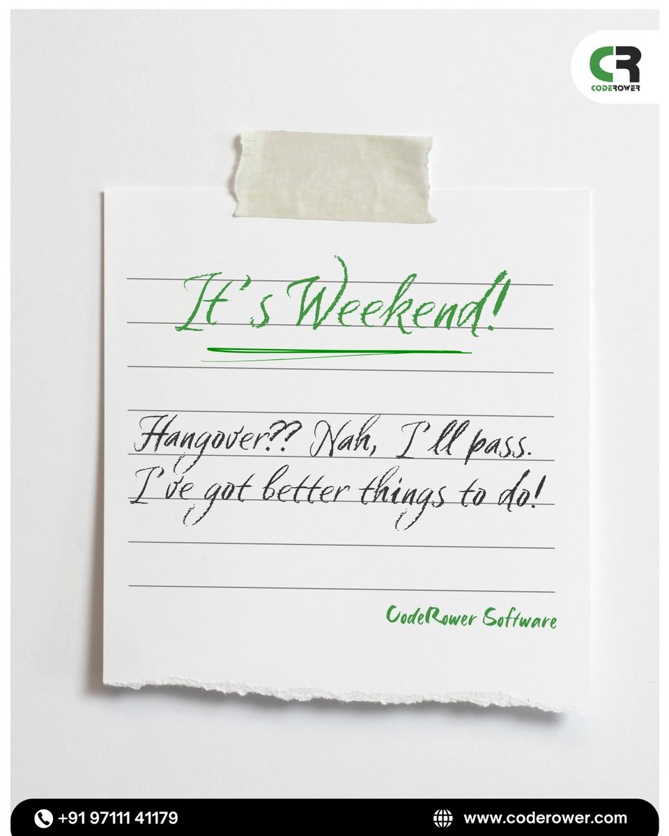coderower's tweet image. Weekend mood: No hangovers, just high-energy plans! 😎

Because when your work week is productive, your weekends feel earned.

👉 Level up your digital journey with CodeRower: coderower.com/software-devel…

#coderower #weekendvibes #developerslife #weekendmood #worksmart #weekend