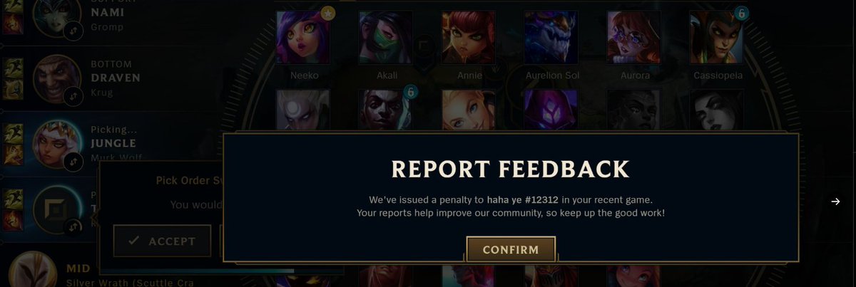 Manenkos's tweet image. "we've issued a penalty to haha ye #12312 in your recent games"

ty riot he won't int me again i'm sure of that(the literal next lobby)