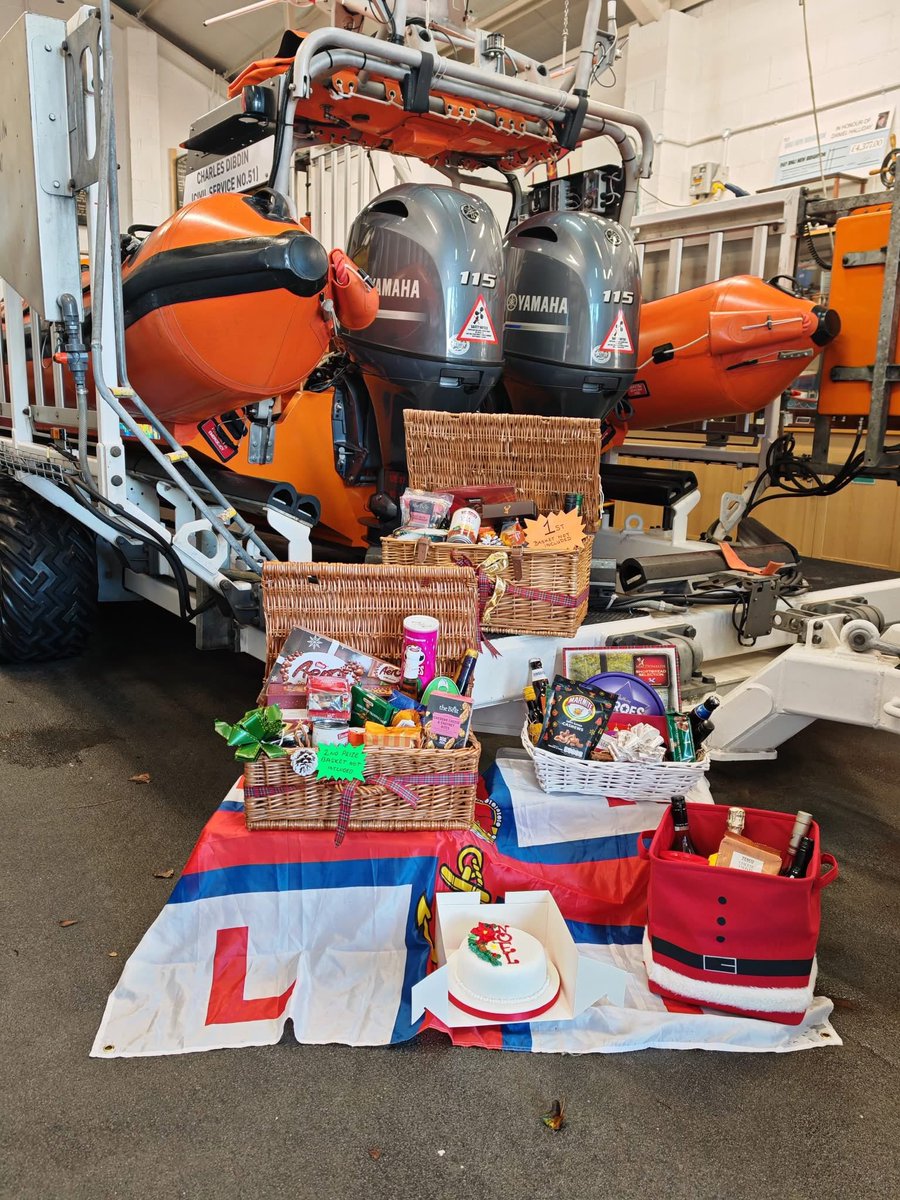Today is @rnli_newbrighton Festive Mince Pie Thank You event! 

Meet the crew and have a mince pie and a cup of tea to celebrate their amazing work with them over the year.

There’s also this spectacular array of raffle prizes to be won! 

Who’s going? 12-3pm ❄️
