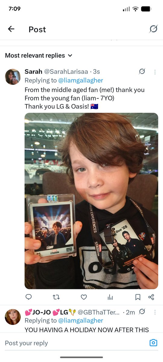 SarahLarisaa's tweet photo. @liamgallagher Hey Liam, my friend's son's also a Liam-his first concert was Oasis. He loved it! https://t.co/wWPyC473fX