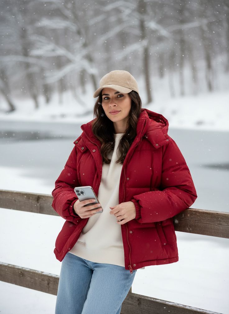 Chilly Vibes in a Cozy Red Puffer