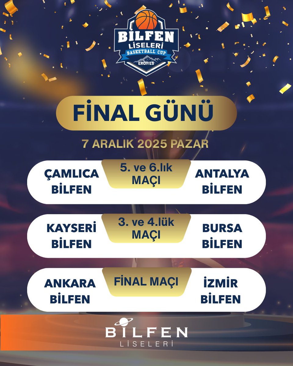 Bilfen's tweet photo. Bilfen Basketball Cup Erciyes’te final heyecanı! Şampiyonluk için mücadeleler başladı.
Türkiye’nin dört bir yanından turnuvaya katılan okul takımlarımızı tebrik eder, spor hayatlarında başarılarının devamını dileriz.

#bilfen https://t.co/vcJhffqF2P