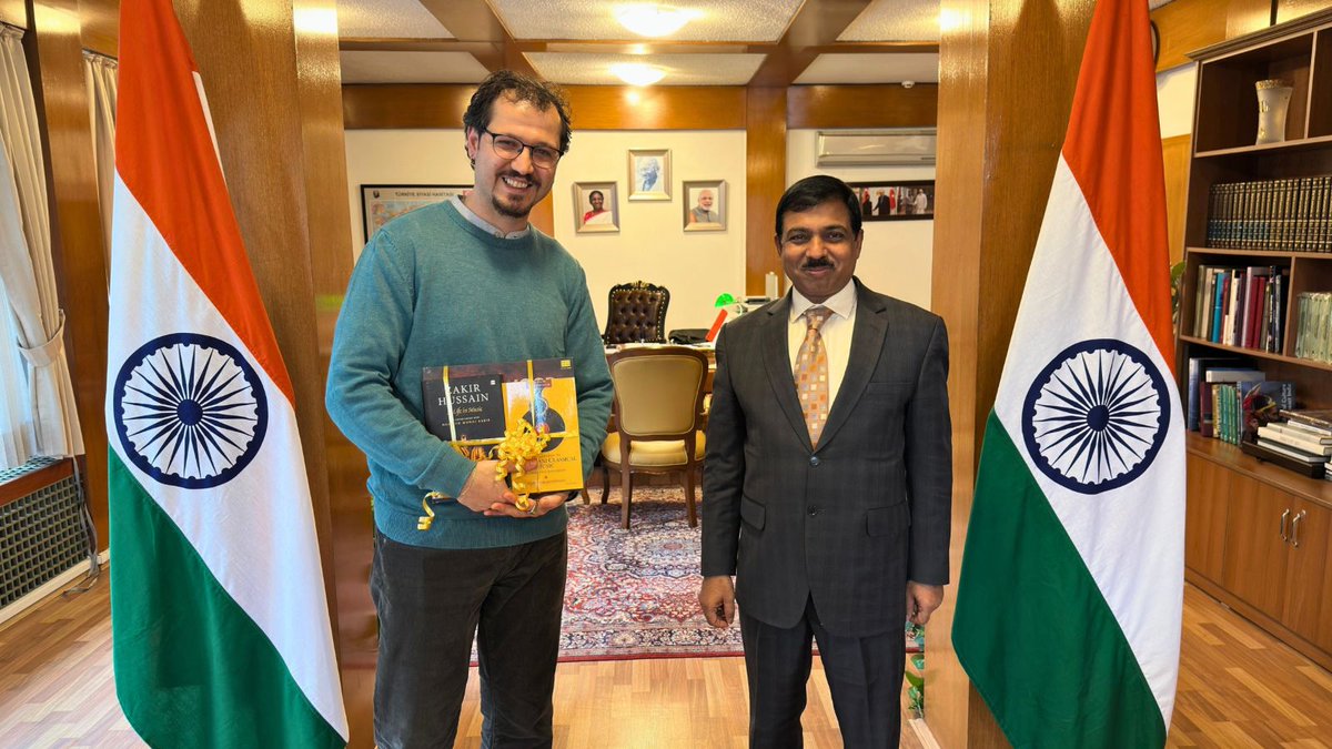 Amb <a href="/MukteshPardeshi/">Muktesh Pardeshi</a> met Mr Gurkan Ozkan, a known Tabla Artist from Turkiye. He is currently writing a book titled “The Art of Tabla”, which is expected to be published soon. 

Ambassador complimented him for being an exemplary bridge between the two cultures. 

<a href="/MEAIndia/">Randhir Jaiswal</a>