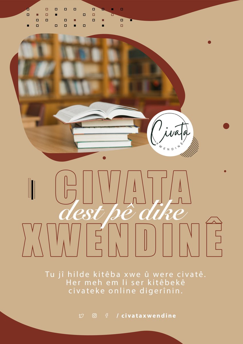 civataxwendine's tweet photo. Civata Xwendinê, civata  komek dildarên xwendinê ye ku meha ewil a 2026an dê bi sê civatên xwendinê yên online dest bi xwendinên xwe bike û hewl dide çalakiyên cuda yên xwendinê jî li civata xwe zêde bike. 

Ji bo agahiyên zêdetir û formên beşdariyê: https://t.co/3SCQswSfsN https://t.co/ti6PSMVjRf