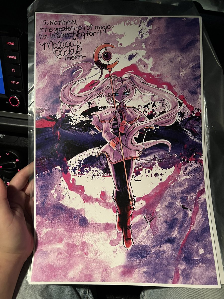 Matoad_'s tweet image. Just got this artwork signed by the English voice actor of Frieren. Tysm @mall0rie 🥹🫶💖