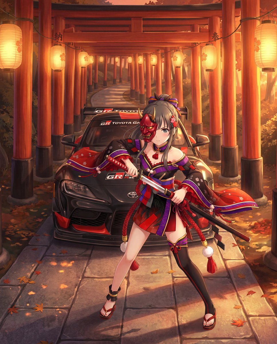 ApolloRanko's tweet photo. 最近nanobananaで生成した、アイドルマスター シンデレラガールズのキャラクターとその子たちに似合う車の画像です。🚗🚗 #デレラジ #AIart #羽衣小町 
[羽衣小町]
“赤き鬼姫の決意”
［深紅の心化粧］小早川紗枝——Gr Supra GT4
“妖狐に惑わされた鬼”
［白き御使い］塩見周子——Lamborghini Diablo GTR https://t.co/FR0iJCbM4i