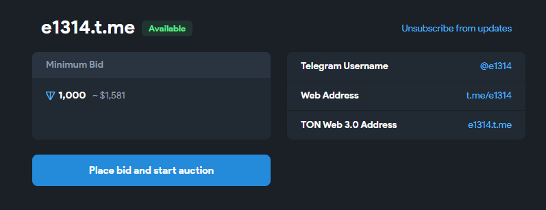 Taurus_7798's tweet photo. 🔥 稀有 Telegram 用户名拍卖中：@e1314   💎 包含 Web3 地址：https://t.co/Z23YKw1OXA   💰 起拍价：1000 TON（约 ¥11,300） 🎯 适合加密货币、科技或数字身份收藏者 现在出价，机会不容错过！

#Telegram用户名 #Web3身份 #加密拍卖 #TON区块链 #数字资产 #用户名出售 #e1314 https://t.co/d0CCJuQAtF