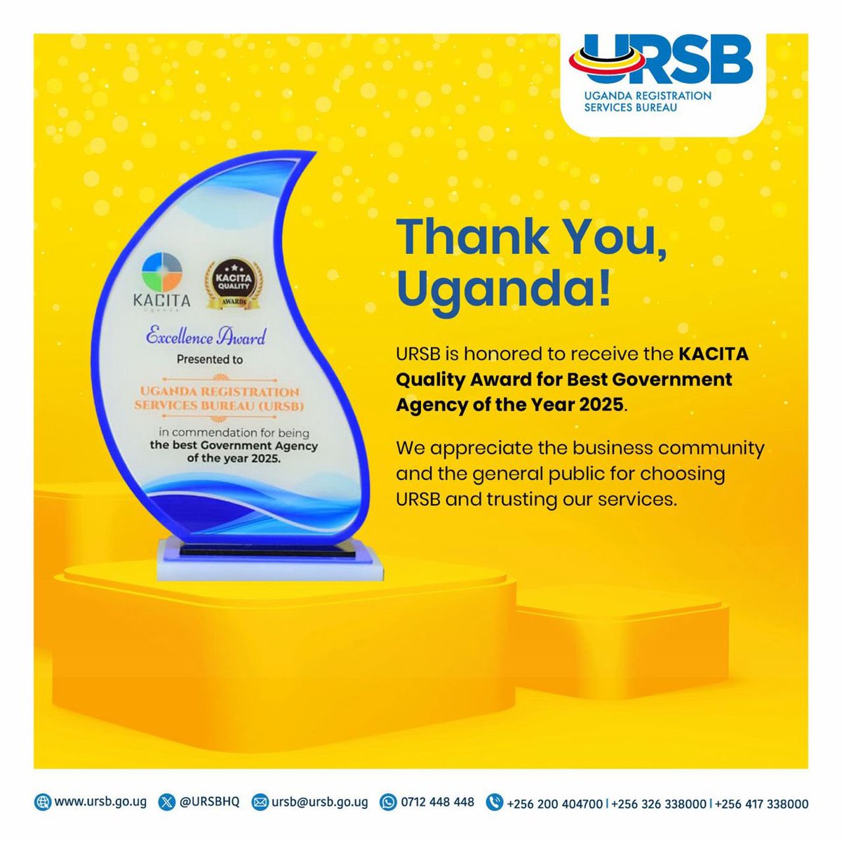 You showed up. You believed in us. And now the award is home! 

This achievement reflects our continued commitment to efficient, reliable, and people-centered service delivery. 

Thank you, Uganda.