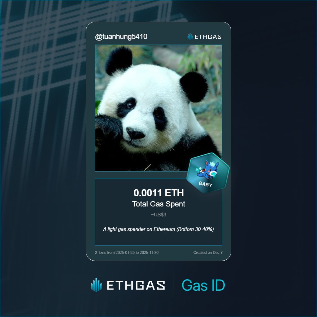 Leveled up in the Great Gas Reckoning with ETHGas! 💪

Baby Jack status: 0.0011 ETH gas spent, 1 Beans earned—supporting the Gasless Future!

Claim your Gas ID at ethgas.com/community/gas-…