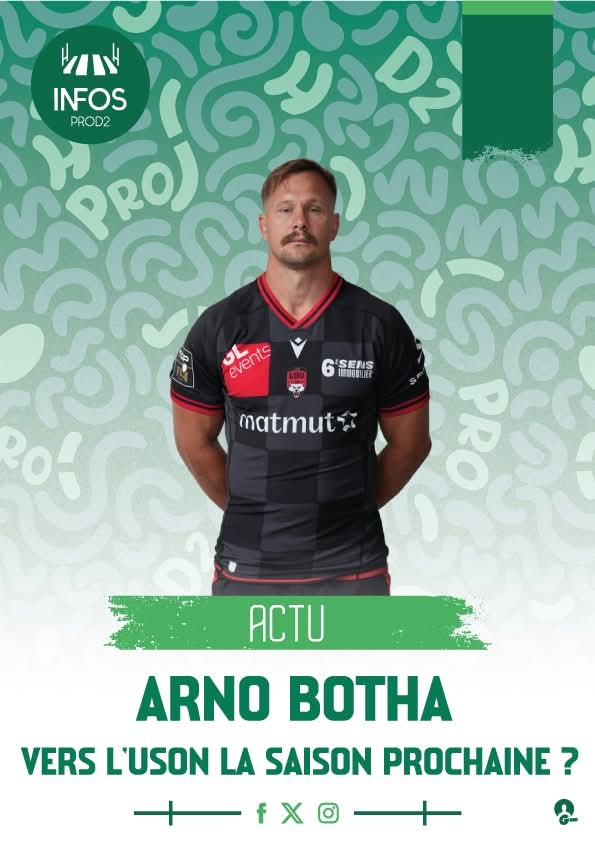 D'après les informations du Journal Le Progrès, le 3e ligne sud-africain (34 ans) Arno Botha devrait rejoindre Nevers, où un contrat de deux ans l’attend.

leprogres.fr/sport/2025/12/…