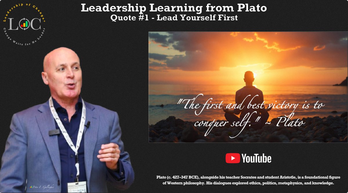 Leadership Learning from Plato: Quote #1 - Lead Yourself First
Every journey of leadership begins within.
True change leadership begins with self‑mastery.
#ChangeLeadership #LeadershipOfChange
youtu.be/MK98cki4gfQ