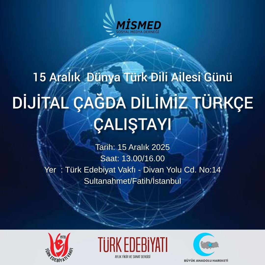Geçen ay UNESCO tarafından 15 Aralık Dünya Türk Ailesi Günü ilan edilmesi ve Türk Devletleri Teşkilatının Yeni Ortak Alfabe üzerinde mutabakat sağlaması dijital çağda dilimiz Türkçenin geleceği adına bizlere umut vermiştir.

15 Aralık Günü Sultanahmet'te bulunan Türk Edebiyat
