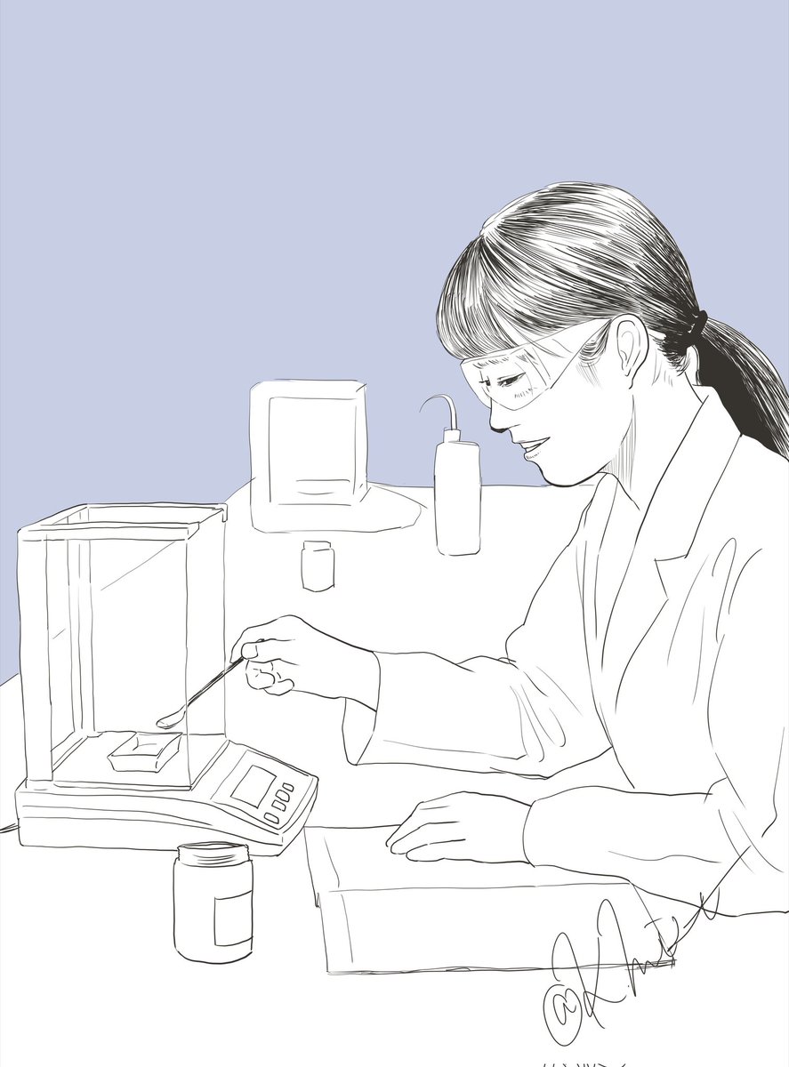 『100 mg をブラインドで量り取る練習。』
#白衣 #化学 #理系イラスト #イラスト #食塩 #精密電子天秤