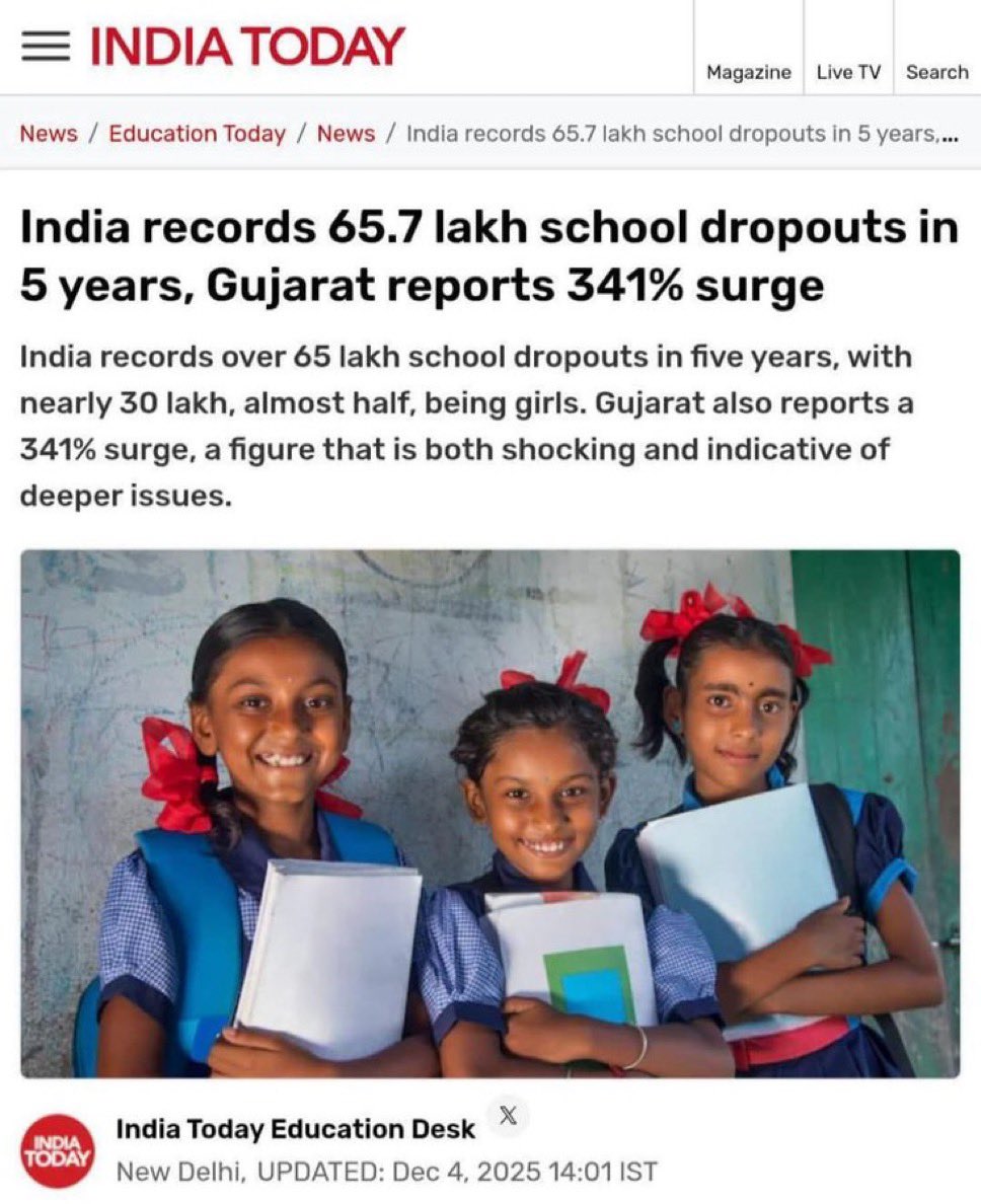 Modi's Disaster Files

𝟔𝟓.𝟕 𝐋𝐚𝐤𝐡 𝐃𝐫𝐨𝐩𝐨𝐮𝐭𝐬 𝐑𝐞𝐯𝐞𝐚𝐥 𝐈𝐧𝐝𝐢𝐚'𝐬 𝐒𝐡𝐚𝐦 𝐄𝐜𝐨𝐧𝐨𝐦𝐢𝐜 𝐁𝐨𝐨𝐦!

India's so-called economic "growth" under Modi is nothing but a hollow shell—booming GDP numbers hide a crumbling Education System that's failing millions.
