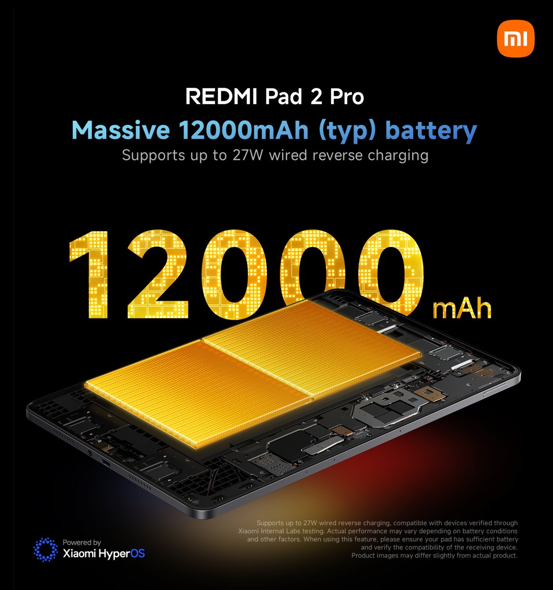 XiaomiNigeria's tweet photo. The REDMI Pad 2 Pro packs a massive 12000mAh battery and even supports 27W wired reverse charging — so you can juice up your other devices on the go. 🔋⚡
Stay charged anywhere, grab the REDMI Pad 2 Pro now! ⚡
#RedmiPad2Pro #MassiveBattery #12000mAh #ReverseCharging https://t.co/oCH0X1DMc9