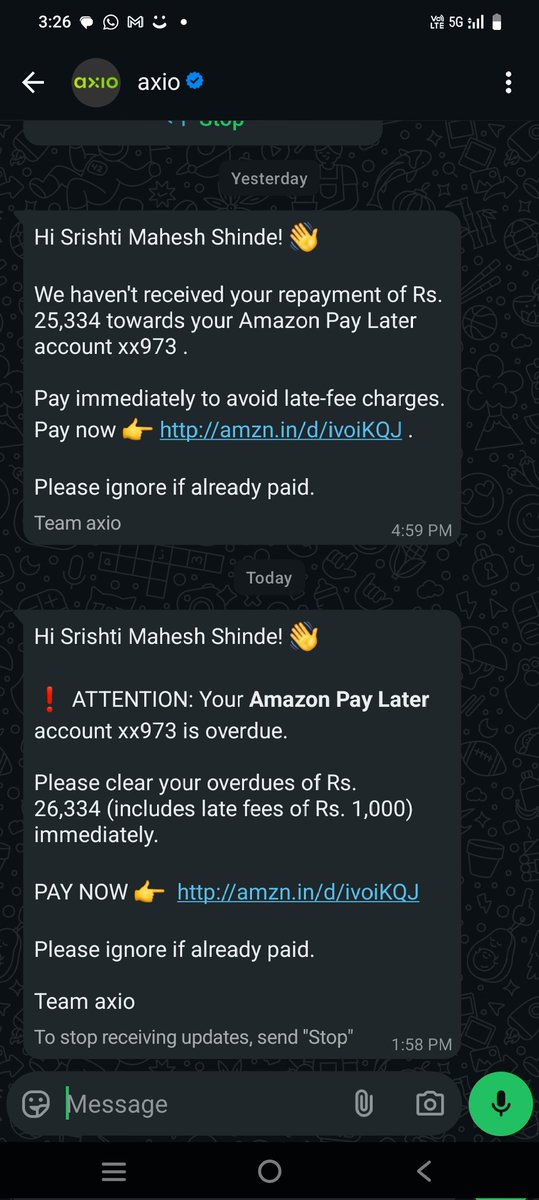 srishtigs's tweet photo. @AmazonHelp @add_axio @amazonIN You haven't moved an inch to resolve my issue, I've been calling and chatting with u both for over a week now. N you charge me 1000 as a late fee for not paying your dues? How shameless can u be? I very clearly stated that I won't be paying the dues unless my issue is resolved https://t.co/HYqH8Iqvl5