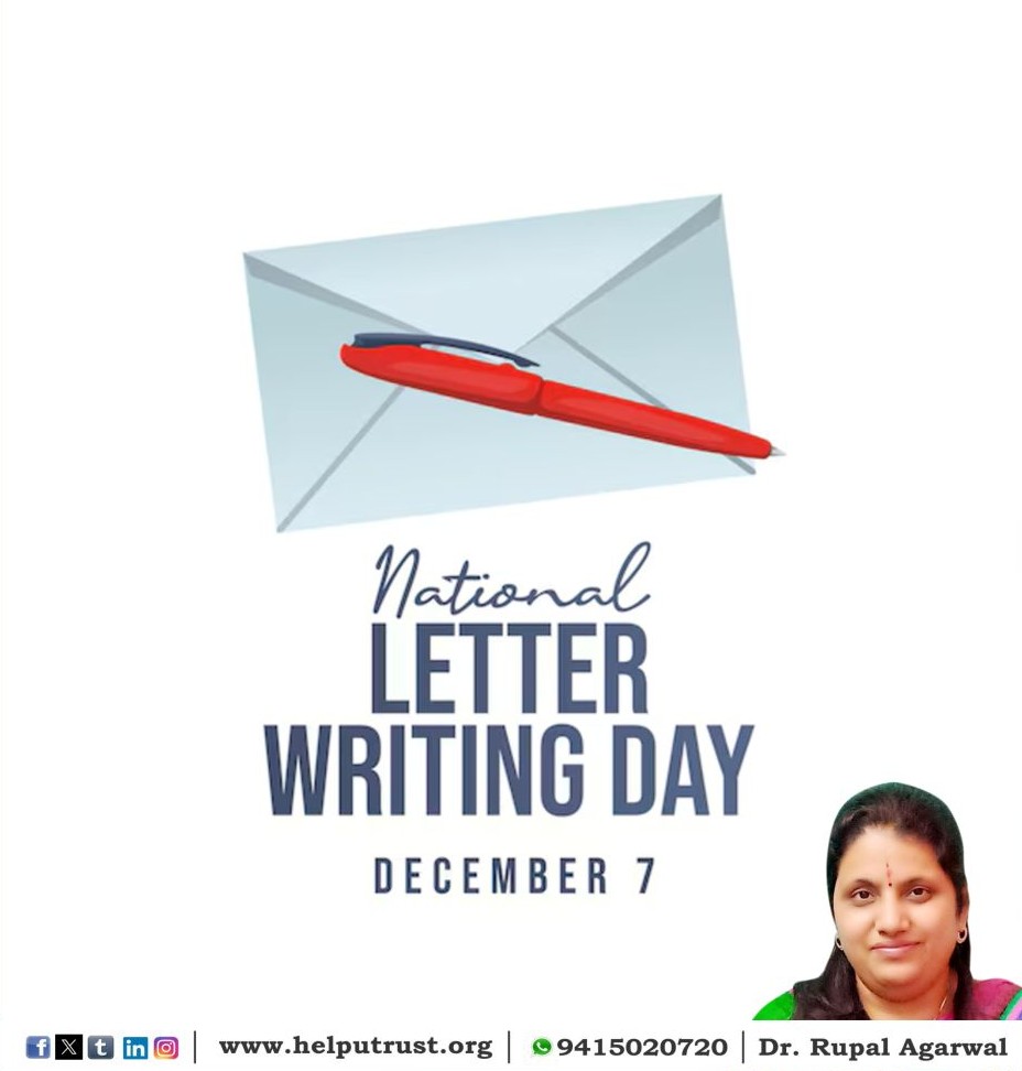 HelpUTrustRupal's tweet image. “राष्ट्रीय पत्र लेखन दिवस” के अवसर पर सभी को हार्दिक शुभकामनाएं ।

#NationalLetterWritingDay
#Rupalagarwal #DrRupalAgarwal
#HelpUTrust
#HelpUEducationalandCharitableTrust

helputrust.org