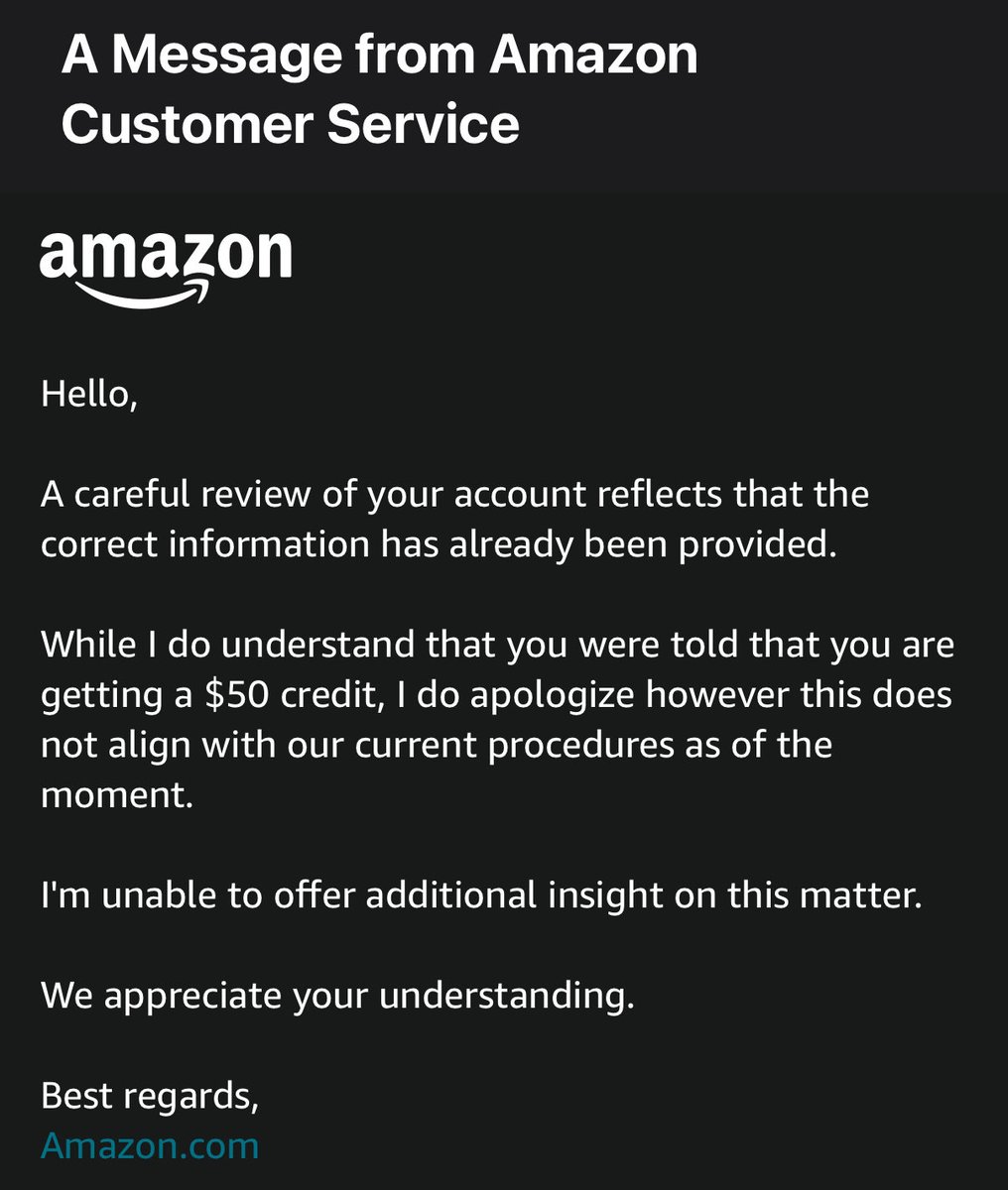 jersey2bronx's tweet photo. .@amazon doesn’t dispute what was offered.  I provided them with the time of the phone call so they could listen to the recording for themselves. They just refuse to follow through.  I would define this as fraud. What say you, @BBBTriCounties ?  See attached https://t.co/CvFVJx0NyQ