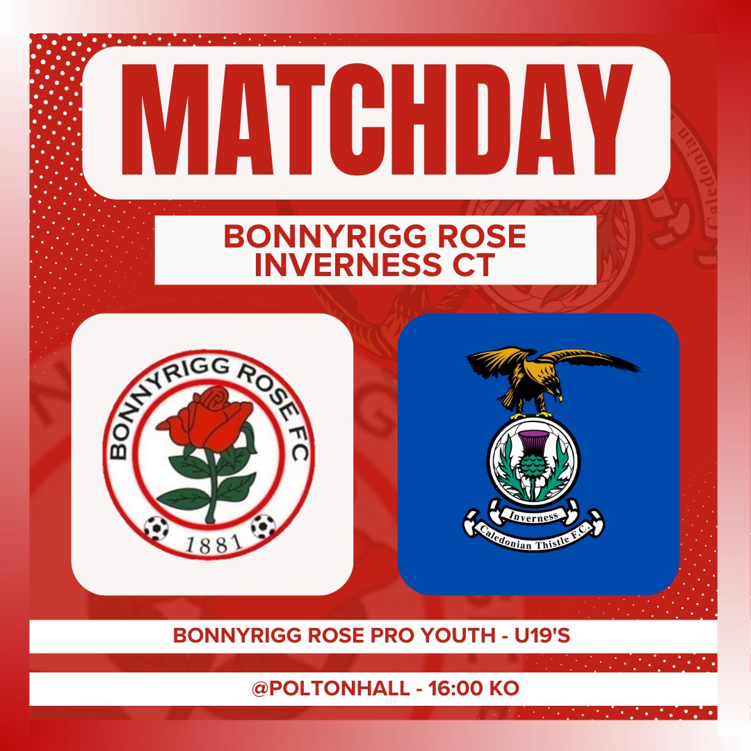 𝑯𝒐𝒎𝒆 𝑨𝒄𝒕𝒊𝒐𝒏 🏠

Our 19's are also in action later this afternoon, as they welcome Inverness to Poltonhall 🌹

🗓 Sunday 7th December
📍 Poltonhall
⏰ 16:00
🏆 CAS League - U19's
🆚 Inverness Caledonian Thistle